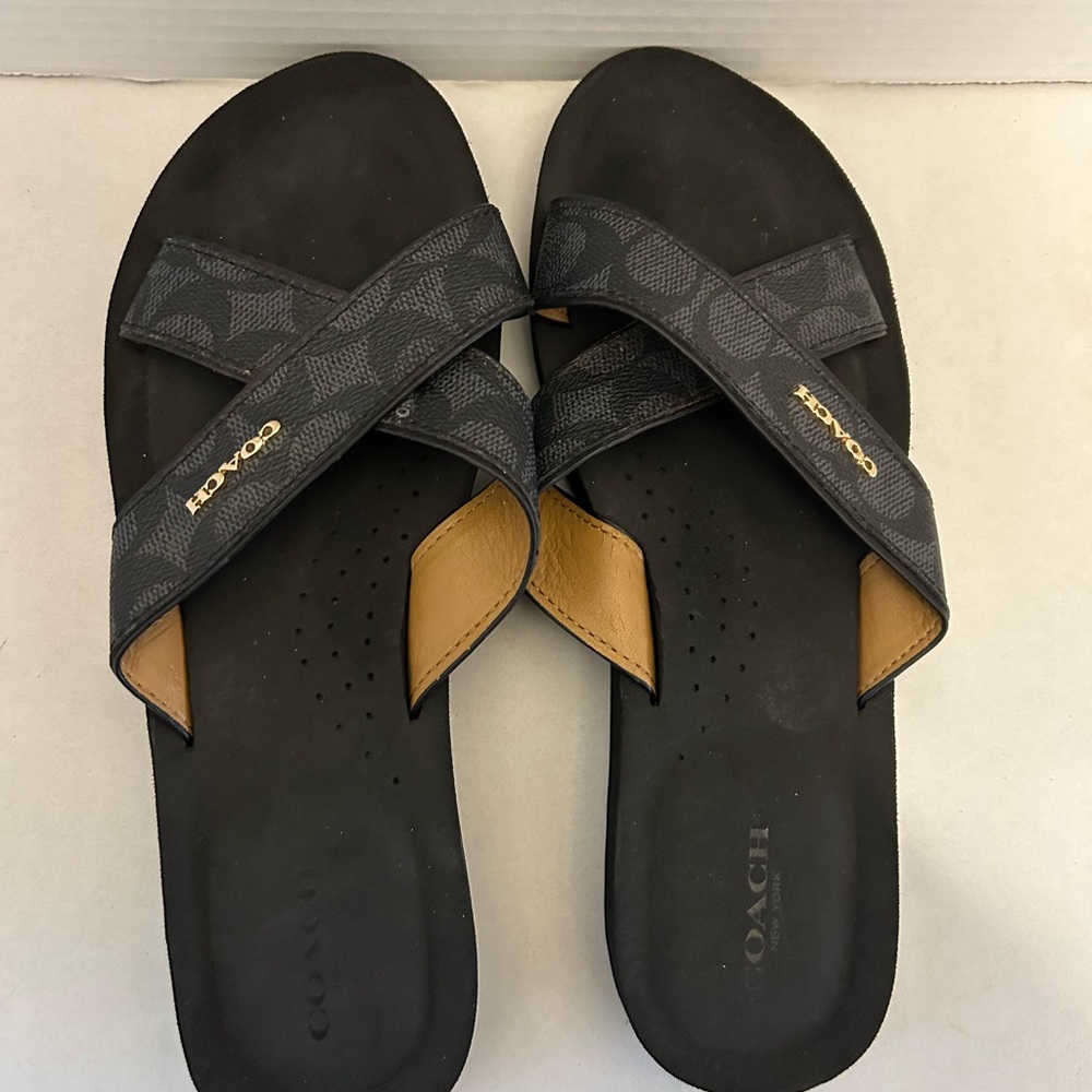 Coach Women's Black & Brown Signature Cross-Strap Slide Sandals - Picture 5 of 9